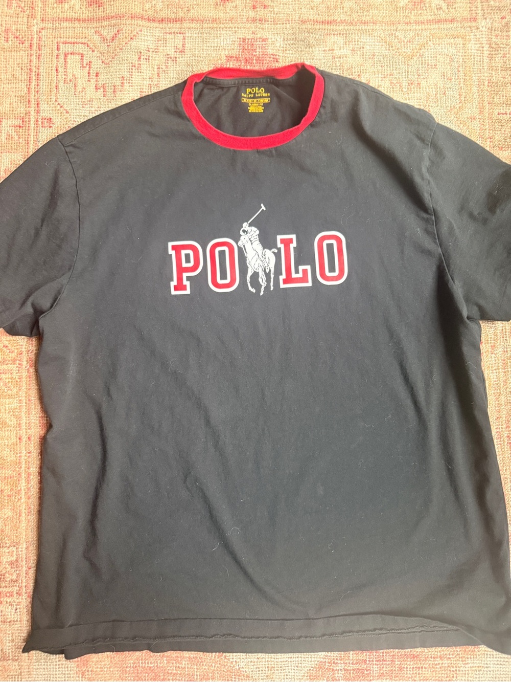 Polo by Ralph Lauren Black Tee with Red Trim and White Logo